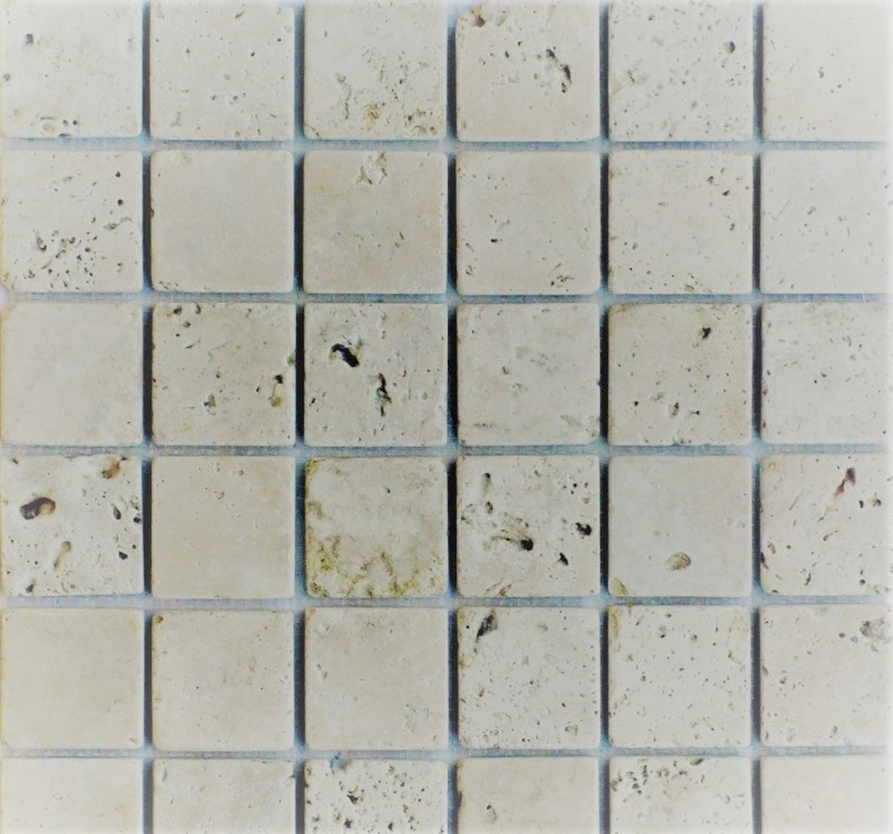 Mozaiek Beige light Travertin 4.8x4.8x1 getrommeld - Afbeelding 2