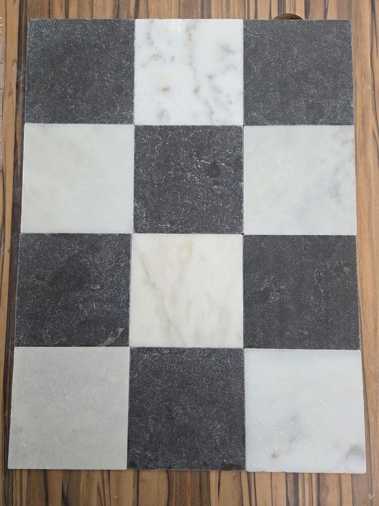 Wit marmer en donker hardsteen anticato 20x20x1cm vloer / wandtegel