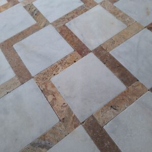 Wit marmer / terracotta travertin getrommeld 20x20/4.8x20.3 vloertegel
