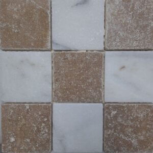 Travertin bruin en marmer wit 10x10x1 vloer/wandtegel