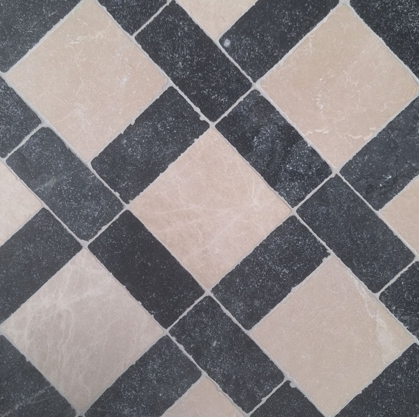 Botticino en zwart marmer getrommeld patroon 15/7.5cm vloer/wandtegel