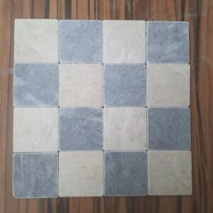 Dambord beige en blauwgrijs marmer anticato 10x10x1