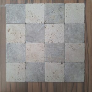 Travertin anticato beige en grijs 10x10x1 vloer/wandtegel