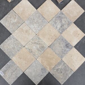 Travertin anticato beige en grijs 15x15x1 vloer/wandtegel