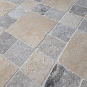 NH3 patroon grijs en beige travertin getrommeld vloertegel