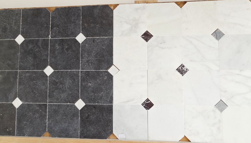 Donker hardsteen 20x20x1 / 4.8x4.8x1 octagon vloer/wandtegel - Afbeelding 2