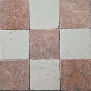 Biancone en rosso marmer anticato 15x15x1 dambord vloer/wandtegel