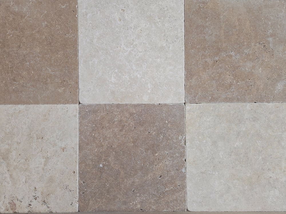 Dambord Travertin anticato beige en bruin 30.5x30.5x1 vloertegel
