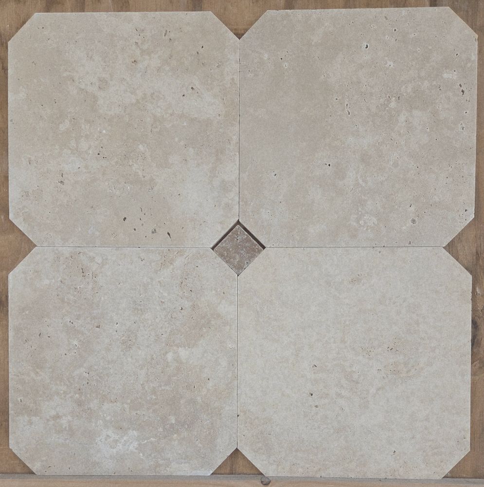 Beige travertin 30.5x30.5x1 / 4.8x4.8x1 octagon vloer/wandtegel