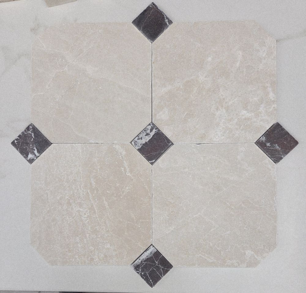 Beige en Rosso marmer 20x20x1 / 4.8x4.8x1 octagon vloer/wandtegel